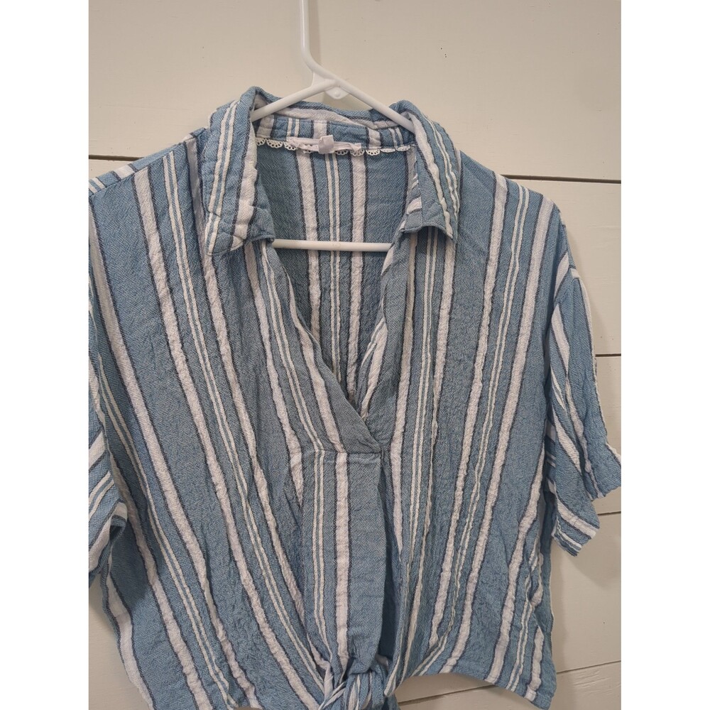 Jane and delancey blue white striped rayon spandex blend tie top coastal fall